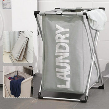 Καλάθι απλύτων CLN-004 με 1 σάκο, υφασμάτινο, 60x38x35mm, γκρι - Image 2