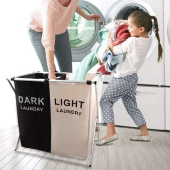 Καλάθι διαχωρισμού απλύτων CLN-0050 με 2 σάκους, 60x38x60mm, μαύρο-λευκό - Image 2