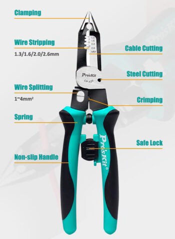 PROSKIT πολυλειτουργική πένσα απογύμνωσης καλωδίων CP-420, 5 σε 1, 225mm - Image 3