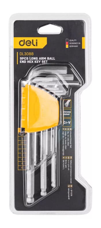 DELI σετ κλειδιά Allen DL3088 με μακρύ βραχίονα, 1.5-10mm, Cr-V, 9τμχ - Image 3