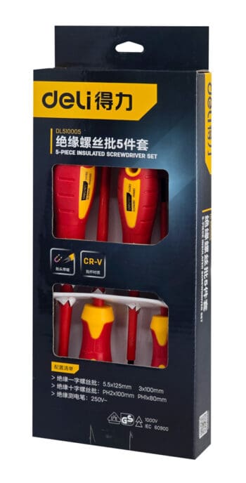 DELI σετ κατσαβίδια ηλεκτρολόγου DL510005 με μόνωση 1000V, 5τμχ - Image 3