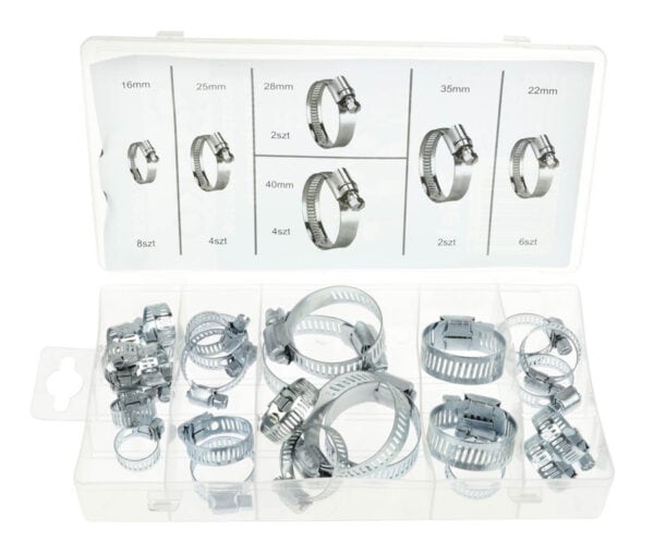 GEKO σετ μεταλλικοί σφιγκτήρες λάστιχων G02812, διάφορα μεγέθη, 26τμχ