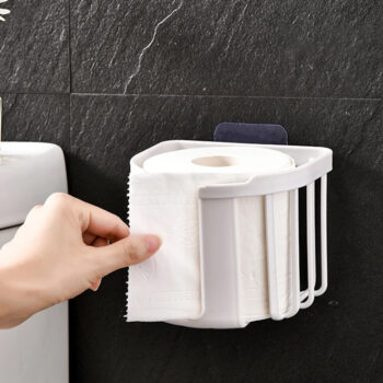 HOME USE επιτοίχια χαρτοθήκη μπάνιου HUH-0223 με αυτοκόλλητο, 11x14x13.5cm, λευκή - Image 2