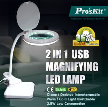PROSKIT μεγεθυντικός φακός MA-1010U, κλιπ & βάση, LED, 3D 1.75x, λευκός - Image 2