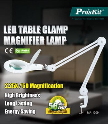 PROSKIT μεγεθυντικός φακός MA-1209LI με σφιγκτήρα, LED, 5D 2.25x, λευκός - Image 2