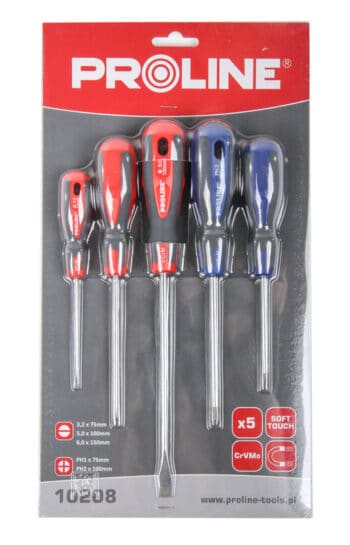 PROLINE σετ κατσαβίδια 10208, 3x ίσια & 2x σταυρωτά, μαγνητικά, 5τμχ - Image 2