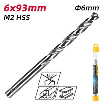 DELI τρυπάνι DL16060G για μέταλλο, M2 HSS, 6x93mm - Image 2