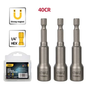 DELI σετ καρυδάκια DL4810T για δραπανοκατσάβιδο, μαγνητικά, 10mm, εξάγωνα, 3τμχ - Image 3