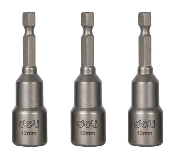 DELI σετ καρυδάκια DL4810T για δραπανοκατσάβιδο, μαγνητικά, 12mm, εξάγωνα, 3τμχ