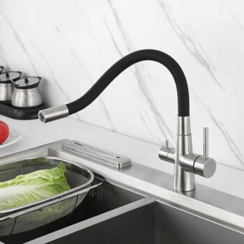 BRUNO μπαταρία πάγκου κουζίνας BRN-0239, τρίοδη, αναμεικτική, μαύρη/ασημί - Image 2