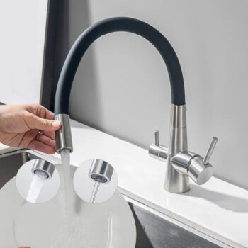 BRUNO μπαταρία πάγκου κουζίνας BRN-0239, τρίοδη, αναμεικτική, μαύρη/ασημί - Image 3