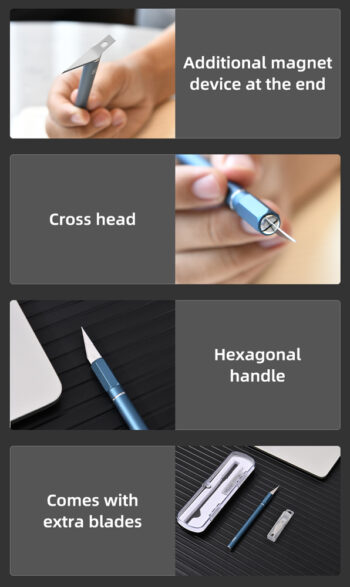 DELI κοπίδι χειροτεχνίας DL359201B με ανταλλακτικές λεπίδες, μεταλλικό, 149mm - Image 3