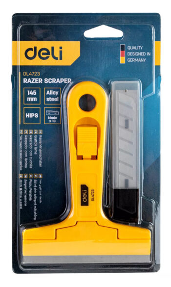 DELI ξύστρα χειρός DL4723 με ανταλλακτικές λάμες, 100mm, κίτρινη - Image 2