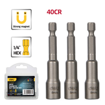 DELI σετ καρυδάκια DL4808T για δραπανοκατσάβιδο, μαγνητικά, 8mm, εξάγωνα, 3τμχ - Image 3