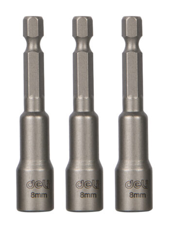 DELI σετ καρυδάκια DL4808T για δραπανοκατσάβιδο, μαγνητικά, 8mm, εξάγωνα, 3τμχ