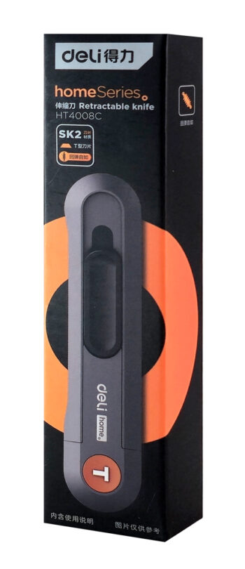 DELI κοπίδι HT4008C, άμεσο άνοιγμα/επαναφορά, πλαστικό, 19mm, γκρι/πορτοκαλί - Image 3